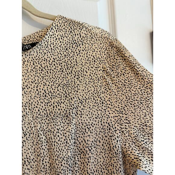 Zara Speckled Long Sleeve Midi Dress Chic Cream Tan Size Large - Picture 4 of 8
